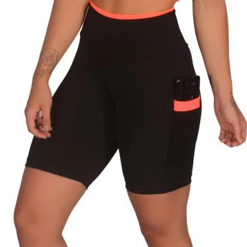 Kit 3 Short Feminino Fitness Academia com Bolso de Tela Porta Celular - Imagem 2