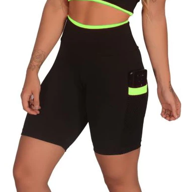 Kit 3 Short Feminino Fitness Academia com Bolso de Tela Porta Celular - Imagem 3