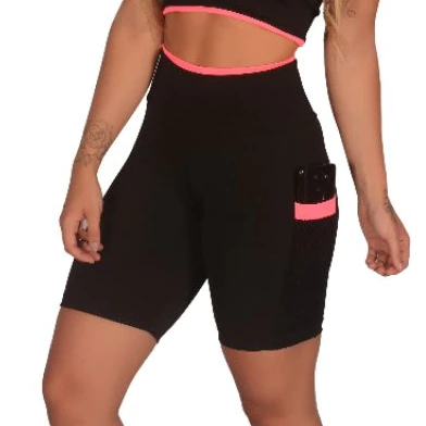 Kit 3 Short Feminino Fitness Academia com Bolso de Tela Porta Celular - Imagem 4