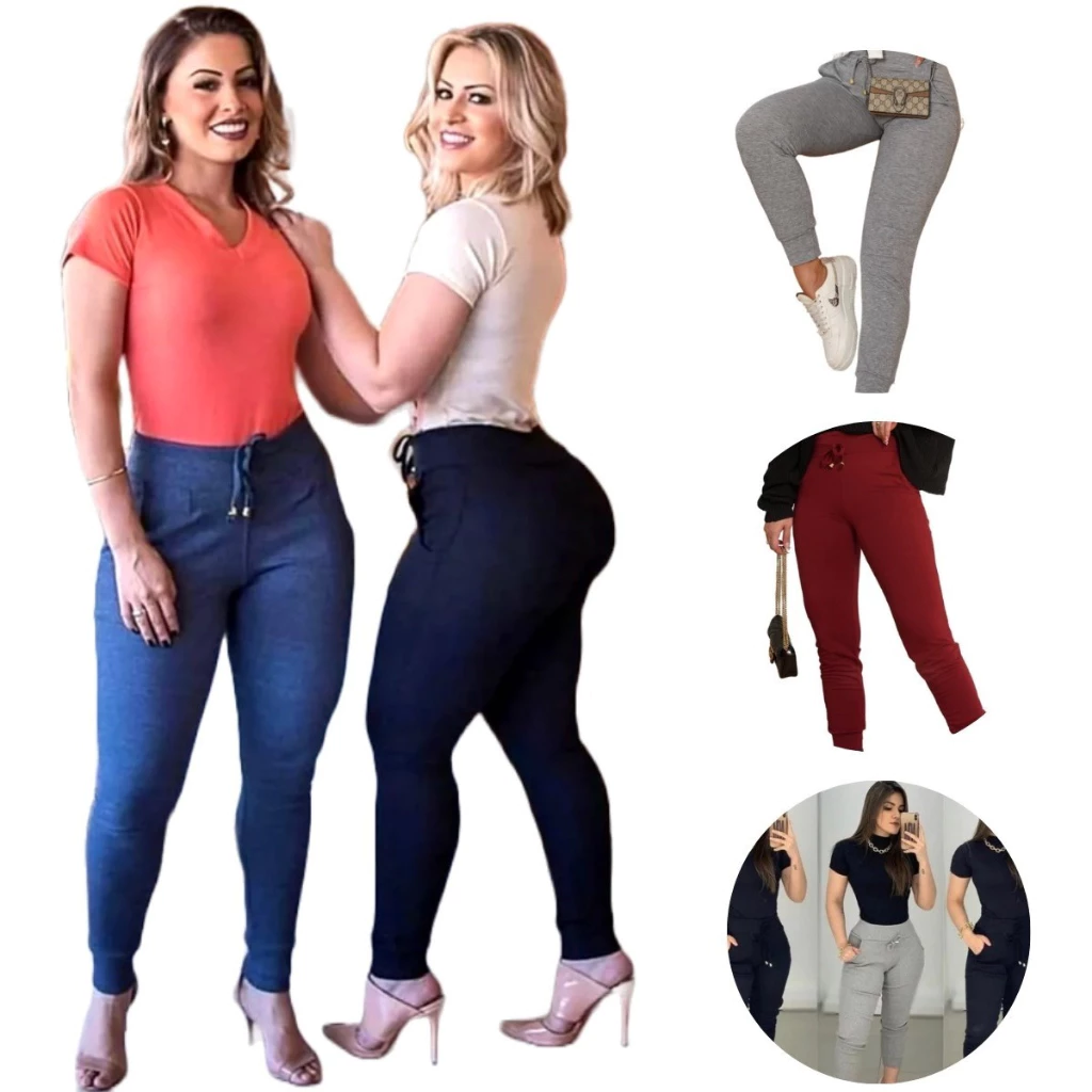 KIT 3 Calça Jogger Ribana Feminina Cintura Alta Tipo Calca Moletom Academia Feminino - Imagem 6