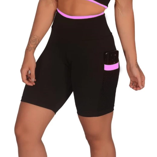 Kit 3 Short Feminino Fitness Academia com Bolso de Tela Porta Celular - Imagem 5