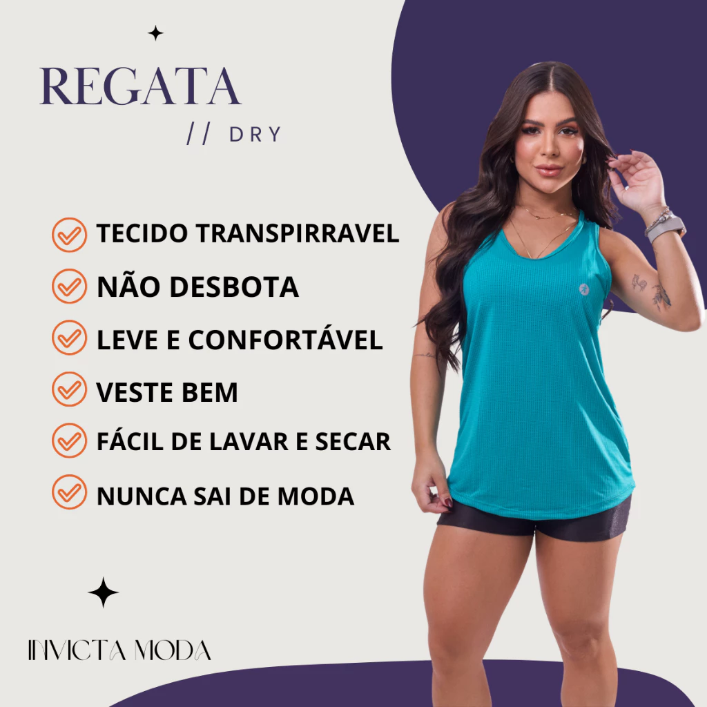 KIT 4 Regata Dry Fit Feminina Academia Costas Nadador Esportiva Confortável Lisa - Imagem 6