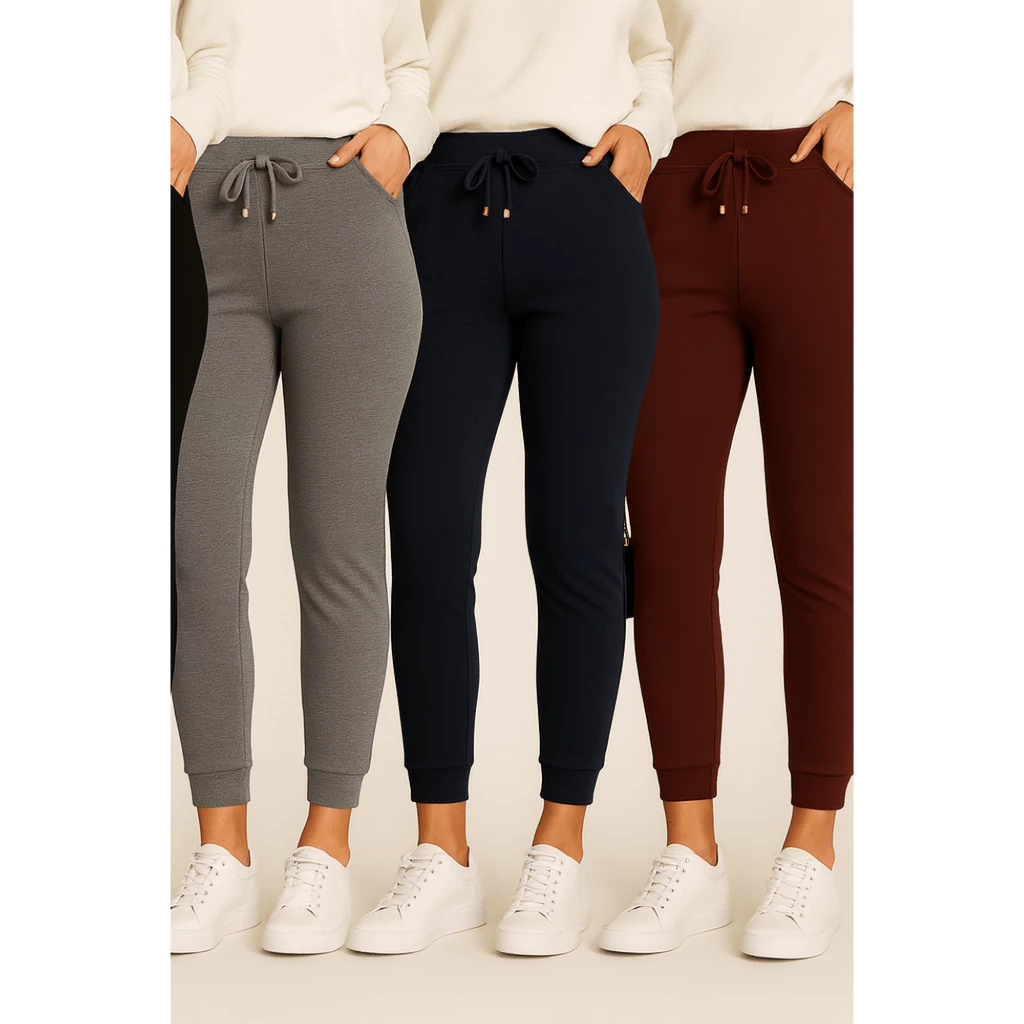 KIT 3 Calça Jogger Ribana Feminina Cintura Alta Tipo Calca Moletom Academia Feminino - Imagem 2
