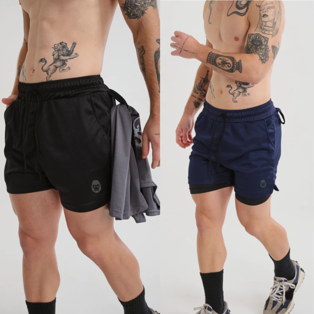 Kit 2 Shorts Masculino Kong 2 em 1 com Compressão, Bolso para Celular e Tecido Dry Fit - Imagem 2