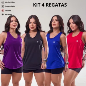 KIT 4 Regata Dry Fit Feminina Academia Costas Nadador Esportiva Confortável Lisa