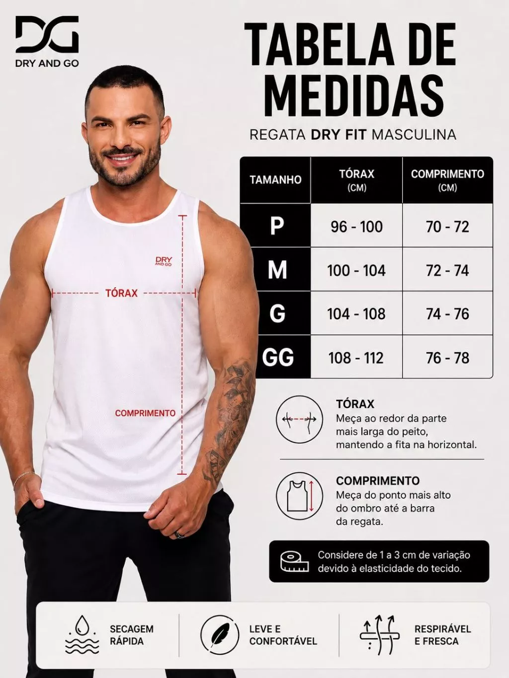 Kit 3 Regatas Dry Fit Masculina Academia Treino Leve Respirável Dry And Go - Imagem 7