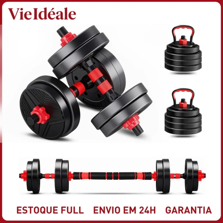 Kit 6 Em 1 Musculação 15kg Halteres Anilhas Barras Kettlebell Ajustáveis
