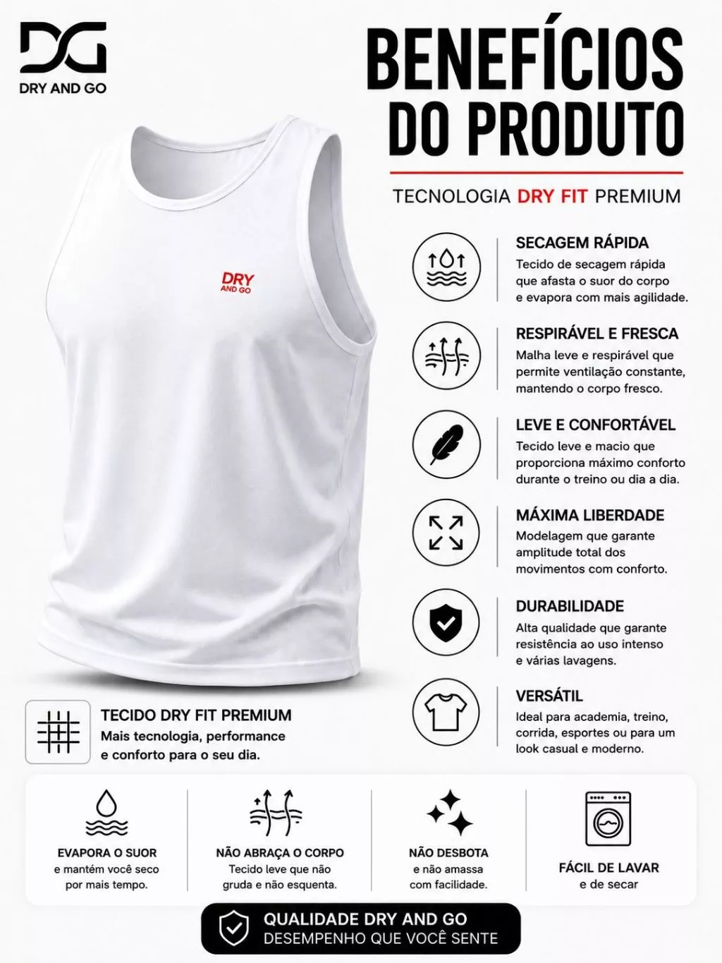 Kit 3 Regatas Dry Fit Masculina Academia Treino Leve Respirável Dry And Go - Imagem 3