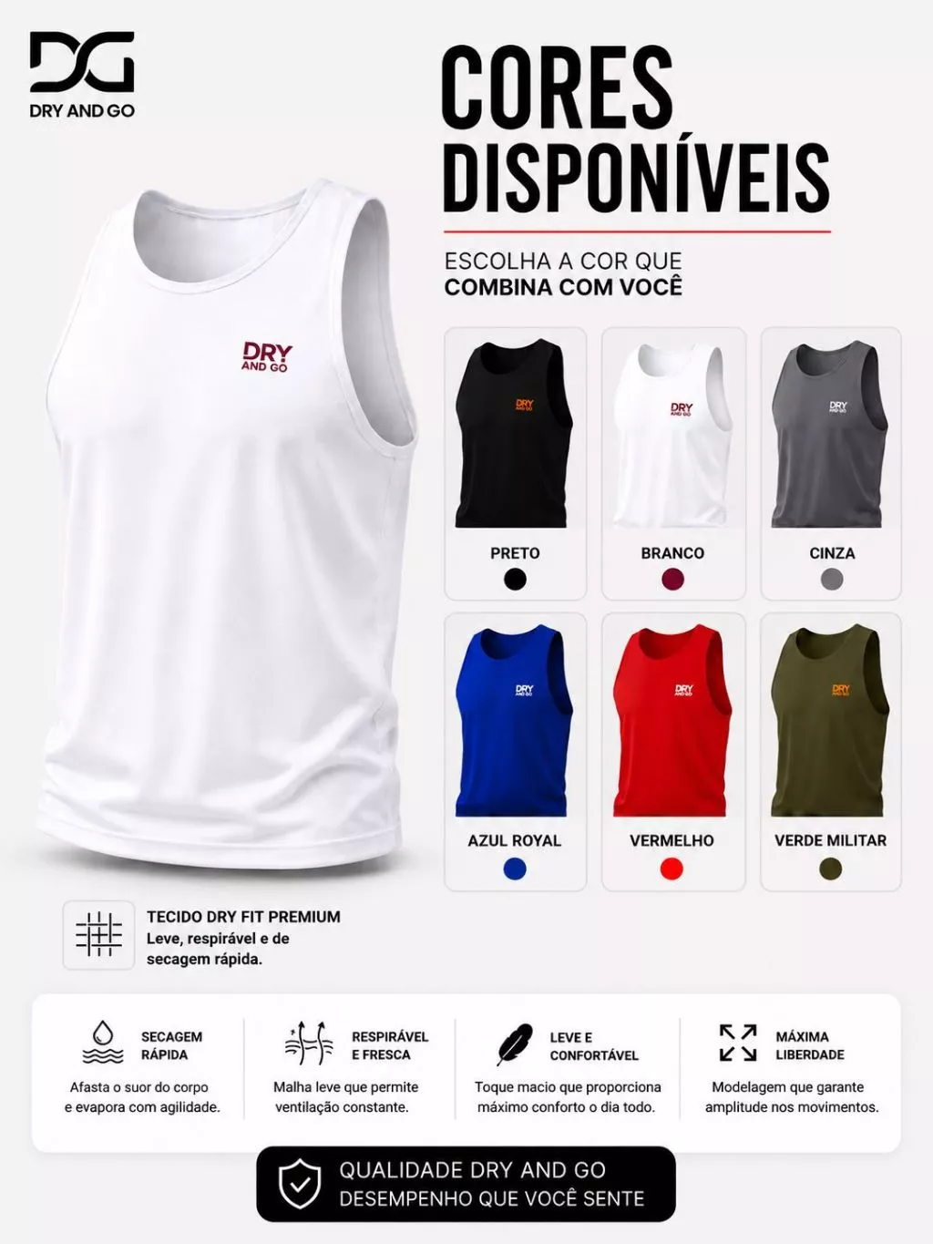 Kit 3 Regatas Dry Fit Masculina Academia Treino Leve Respirável Dry And Go - Imagem 2