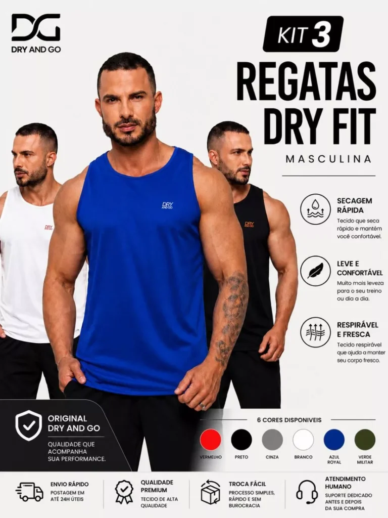 Kit 3 Regatas Dry Fit Masculina Academia Treino Leve Respirável Dry And Go